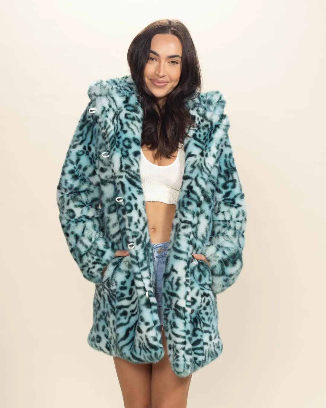 Classic Aqua Cat Women's Faux Fur Coat