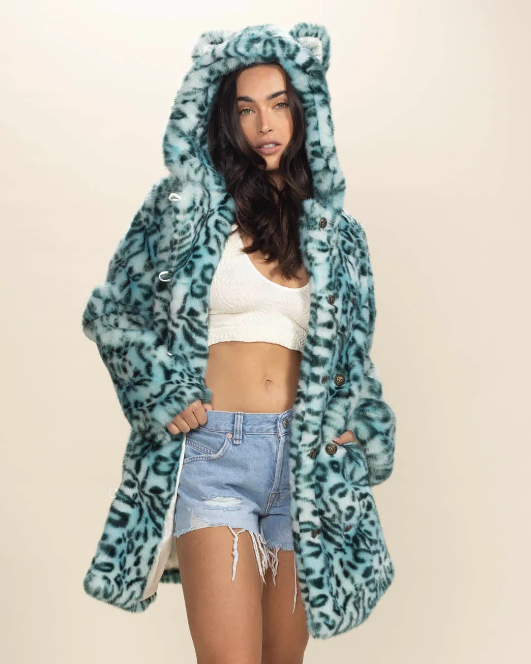 Classic Aqua Cat Women's Faux Fur Coat