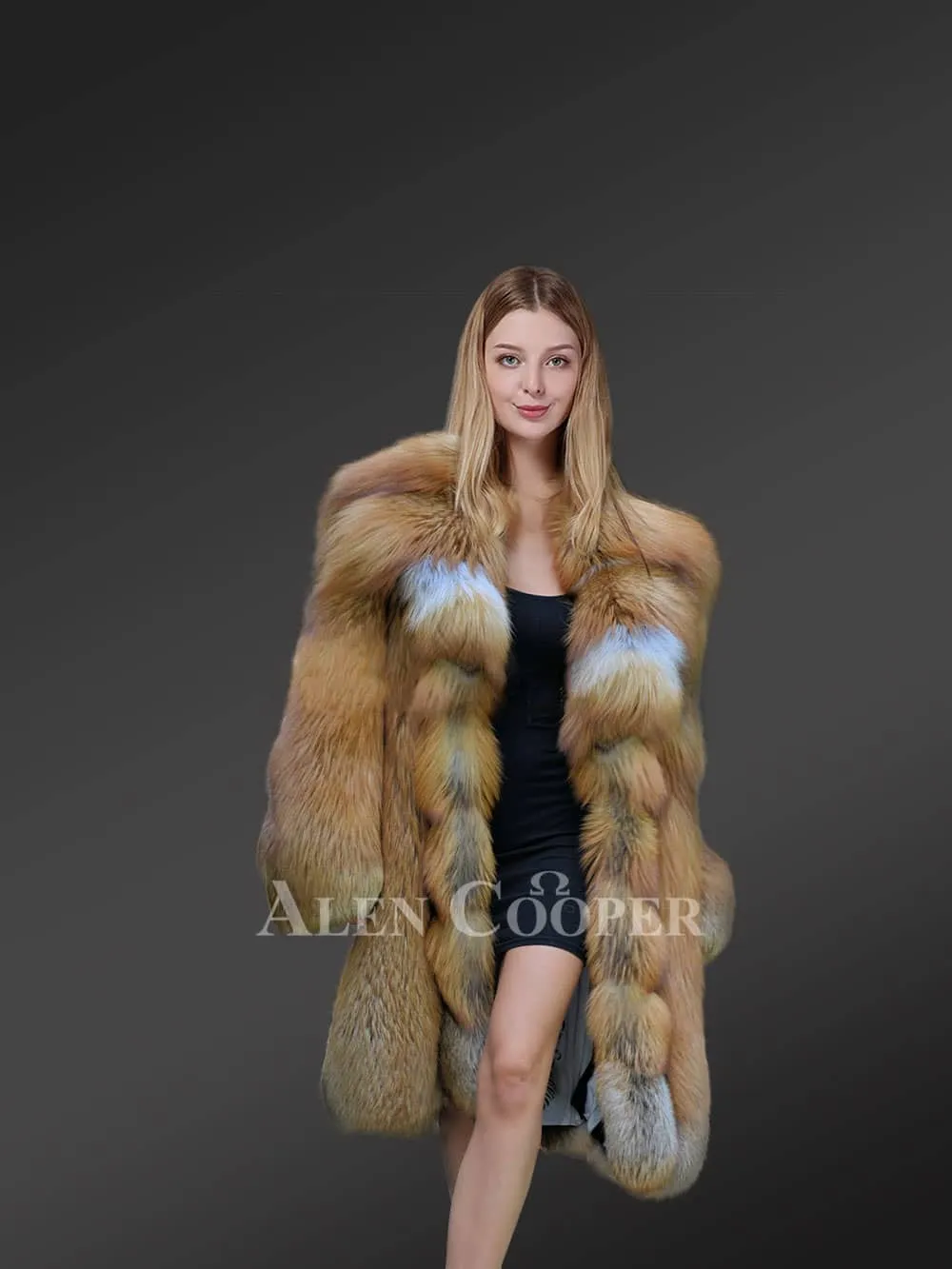 Classic Red Fox Fur Coat with Trimline Detail