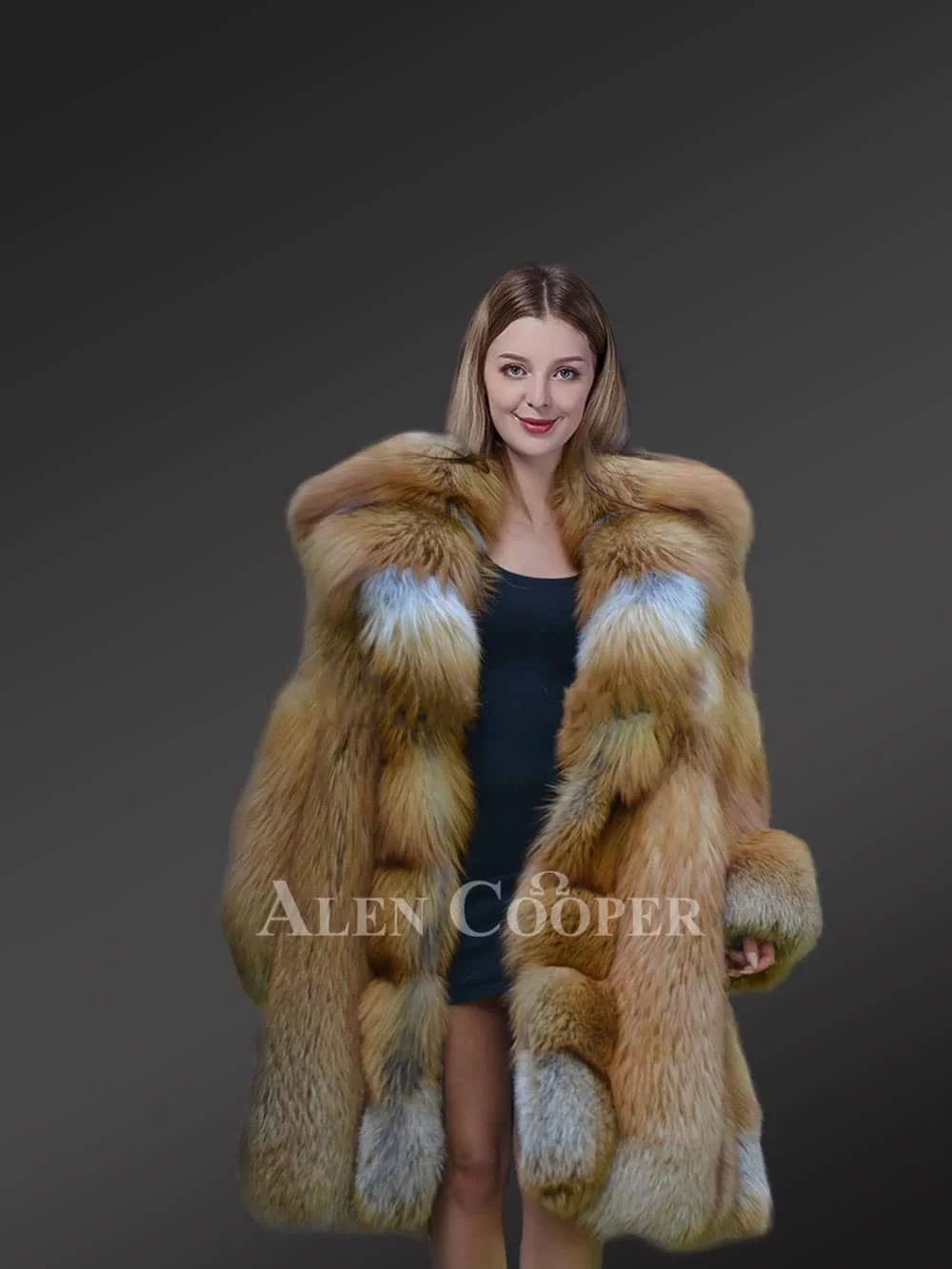 Classic Red Fox Fur Coat with Trimline Detail