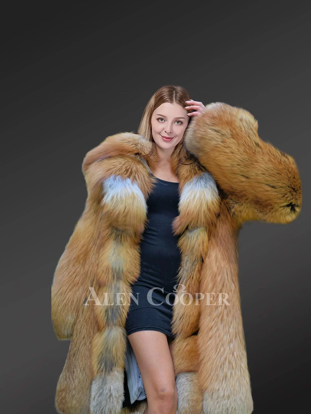 Classic Red Fox Fur Coat with Trimline Detail