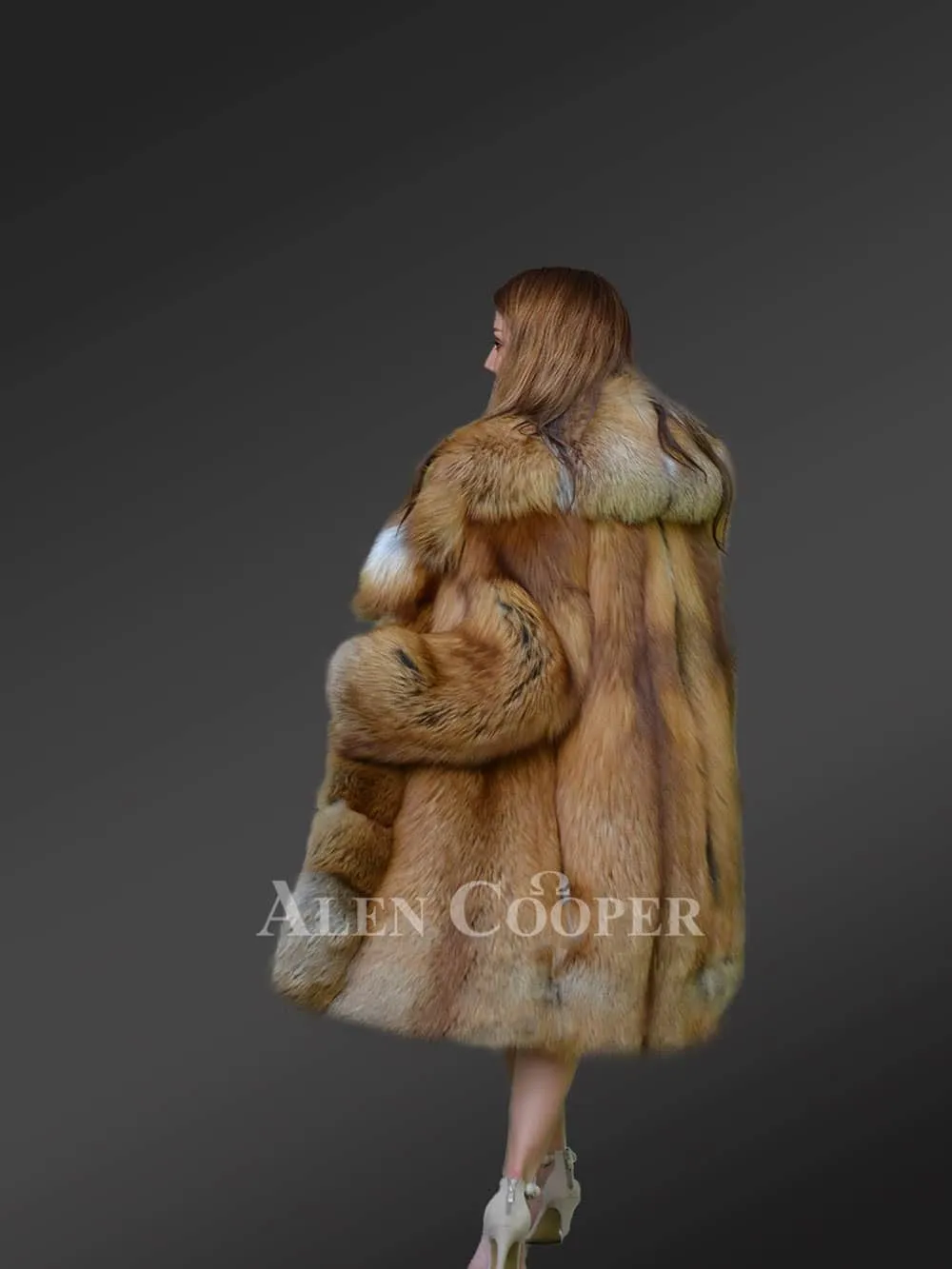 Classic Red Fox Fur Coat with Trimline Detail