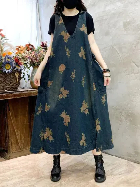 Women's Casual Flower Denim Dress for Summer