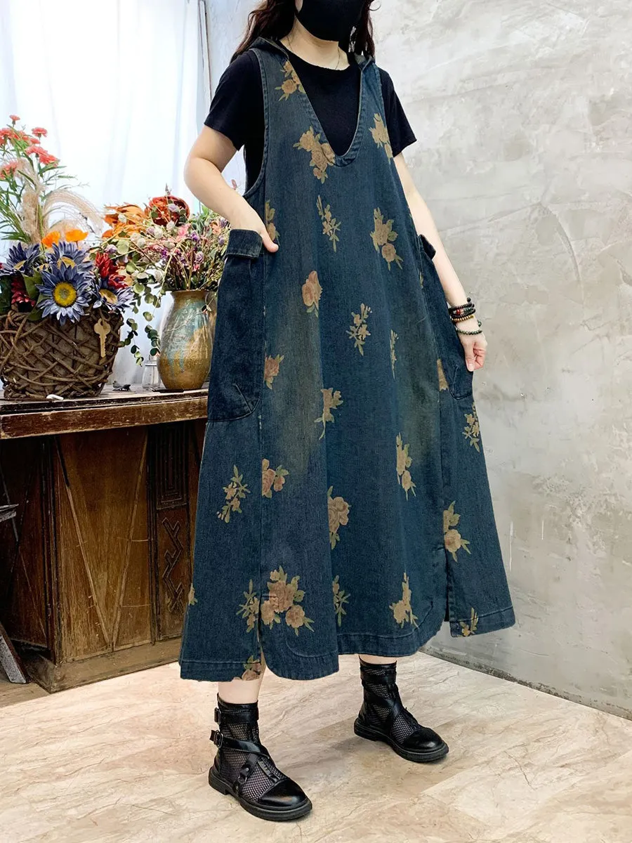 Women's Casual Flower Denim Dress for Summer