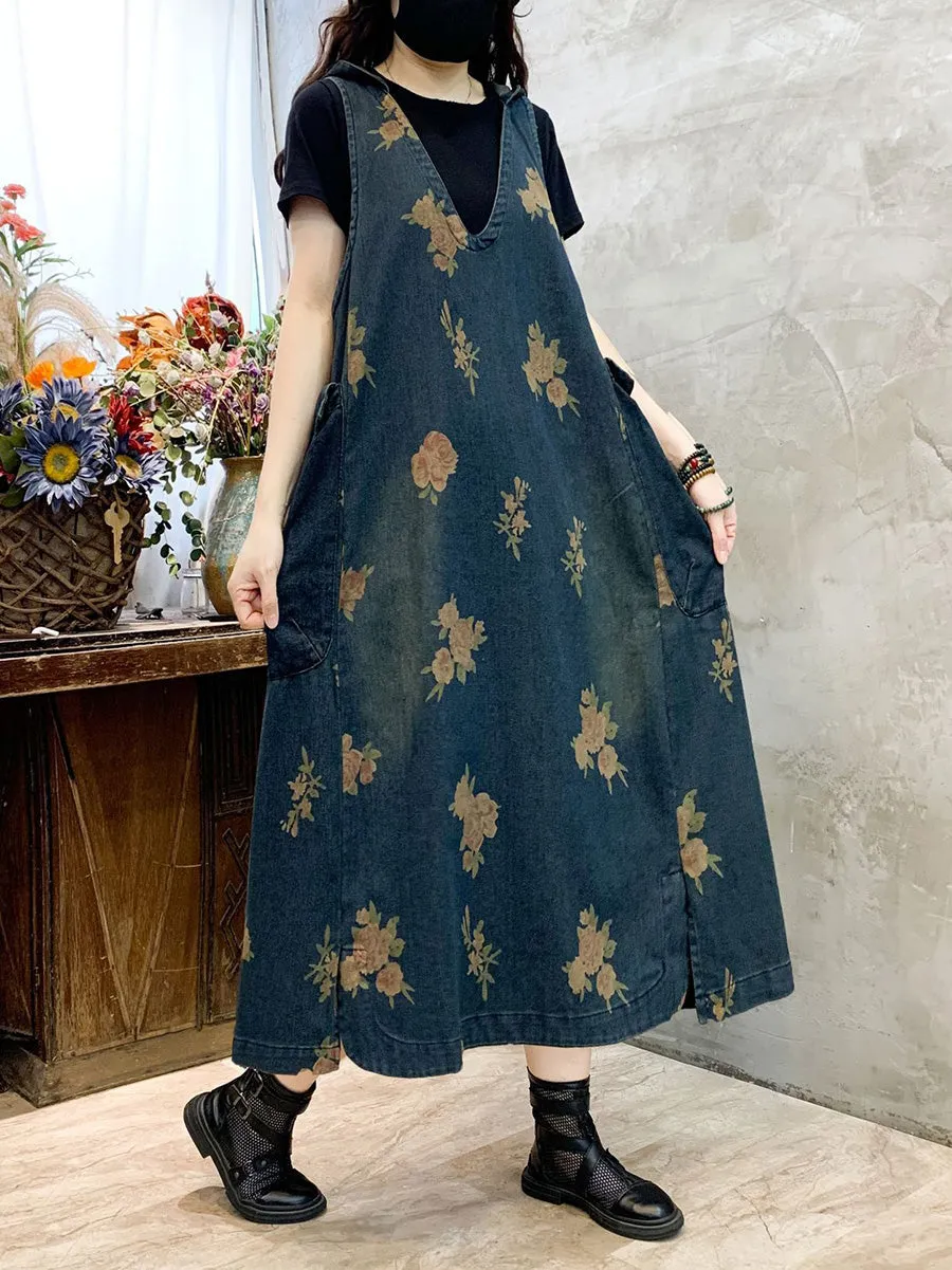 Women's Casual Flower Denim Dress for Summer