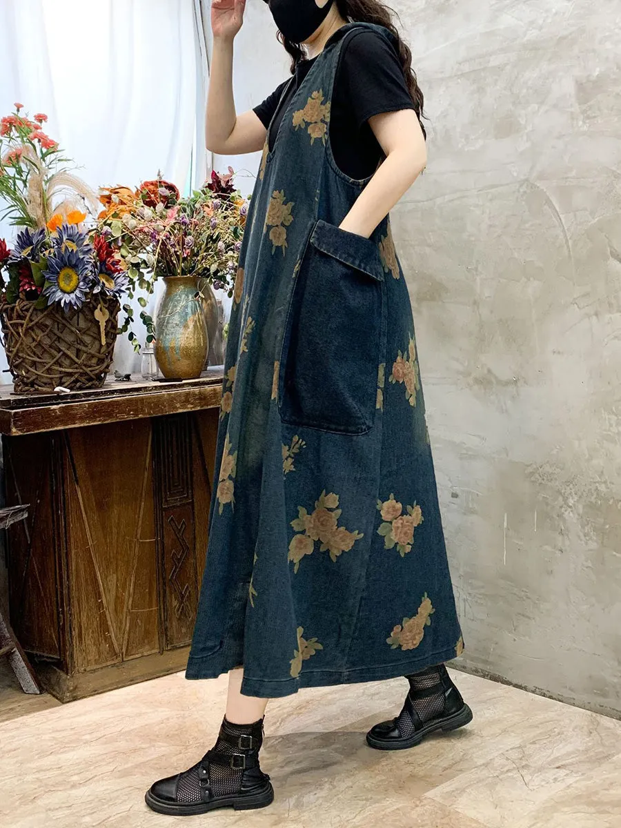 Women's Casual Flower Denim Dress for Summer