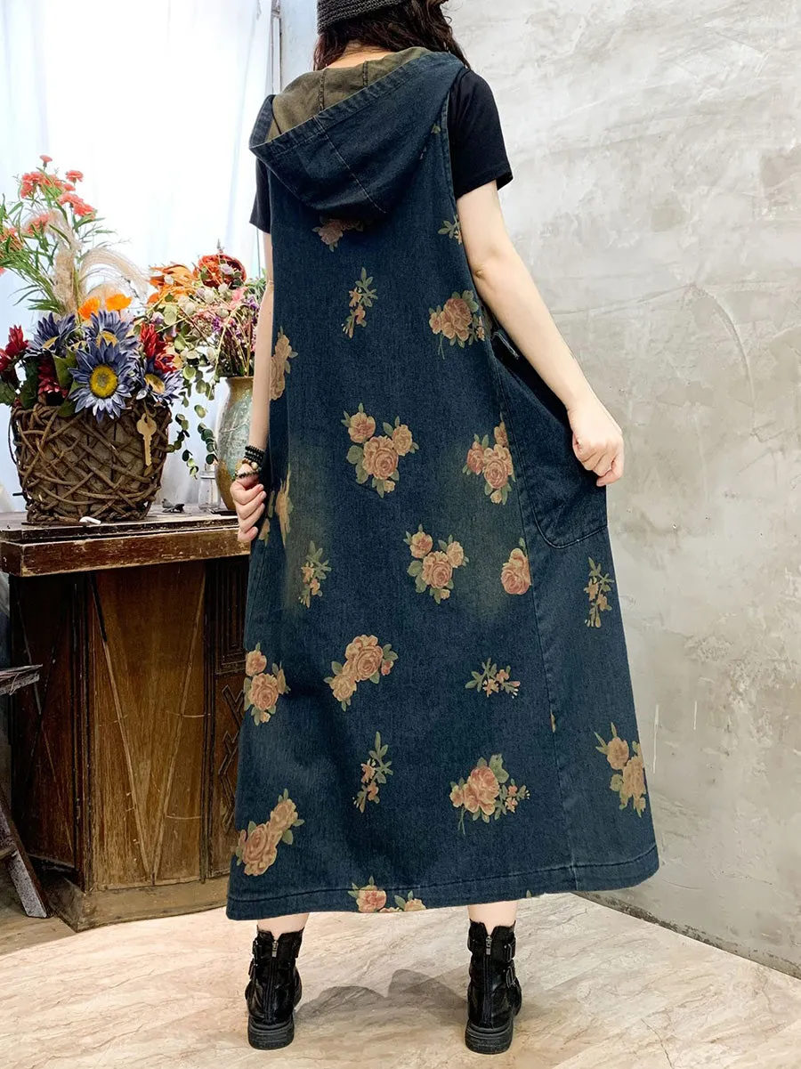 Women's Casual Flower Denim Dress for Summer