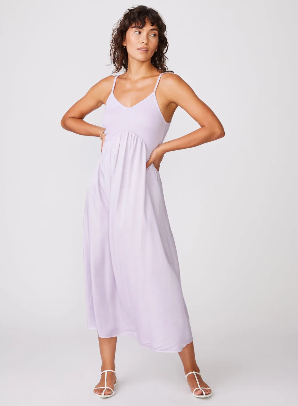 Viscose Satin Mixed Media Cami Dress Lilac