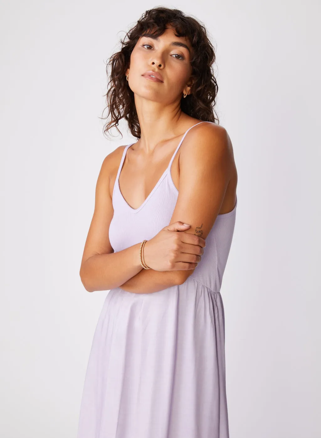 Viscose Satin Mixed Media Cami Dress Lilac