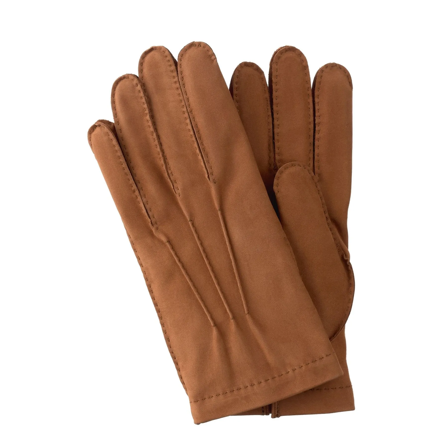 Cognac Cashmere-Lined Suede Gloves by Mario Portolano