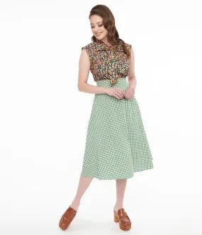 Collectif 1930s Green White Gingham Hetty Swing Skirt