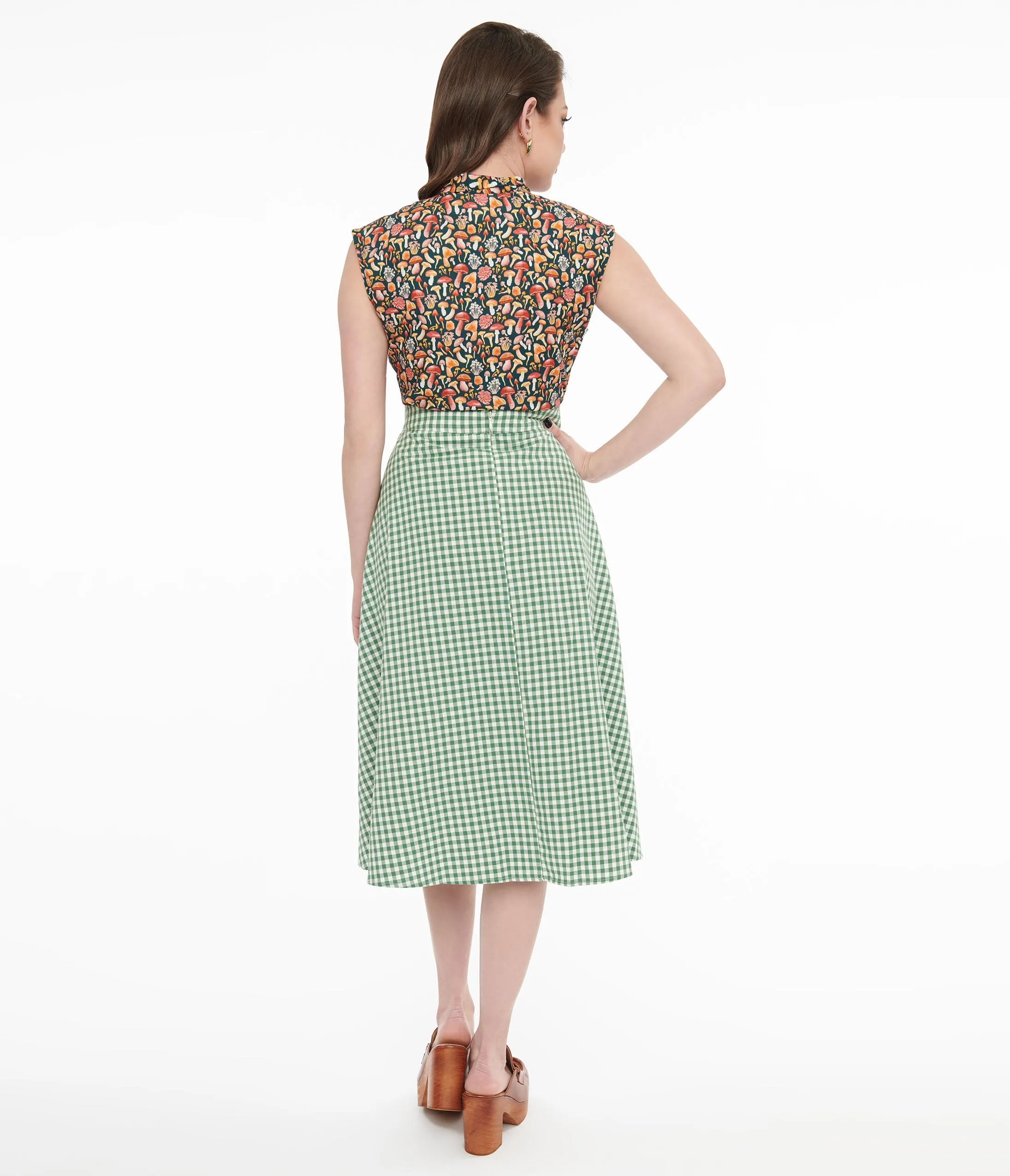 Collectif 1930s Green White Gingham Hetty Swing Skirt