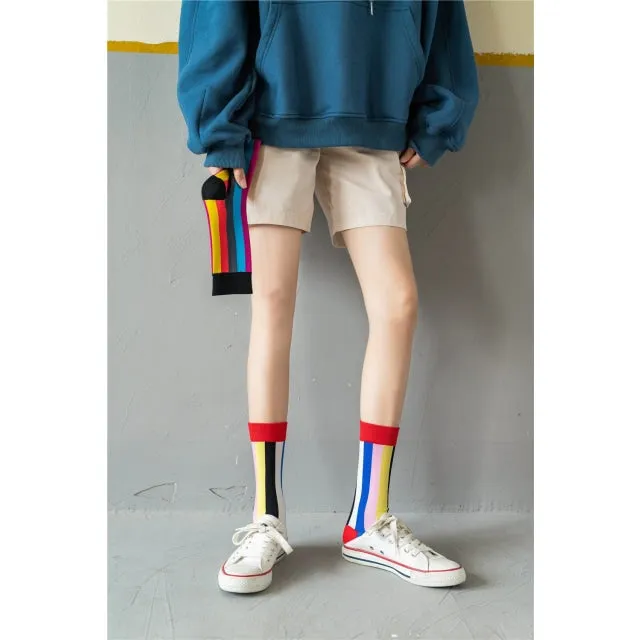 Rainbow Stripes Cotton Crew Socks