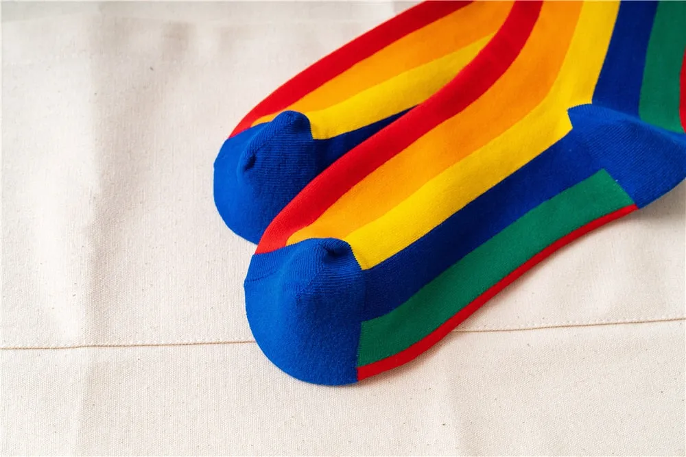 Rainbow Stripes Cotton Crew Socks