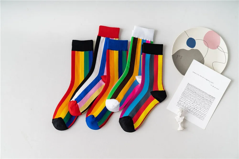 Rainbow Stripes Cotton Crew Socks