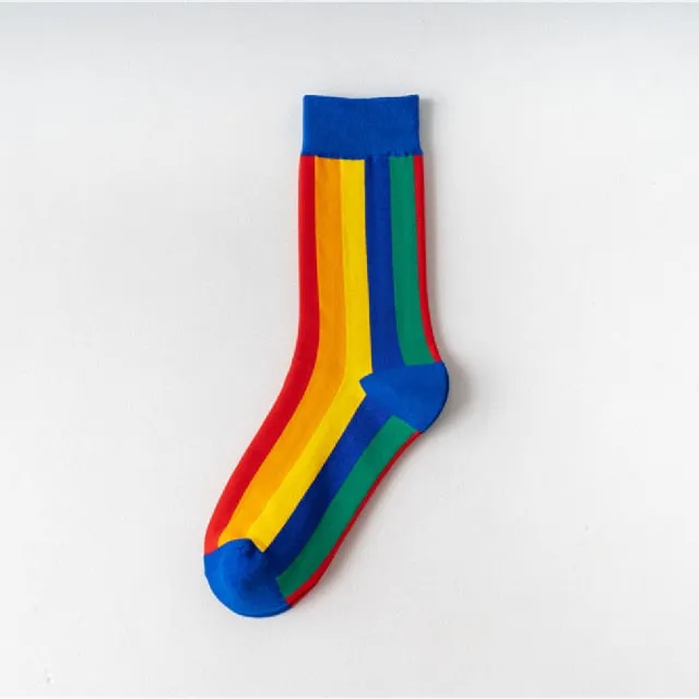 Rainbow Stripes Cotton Crew Socks