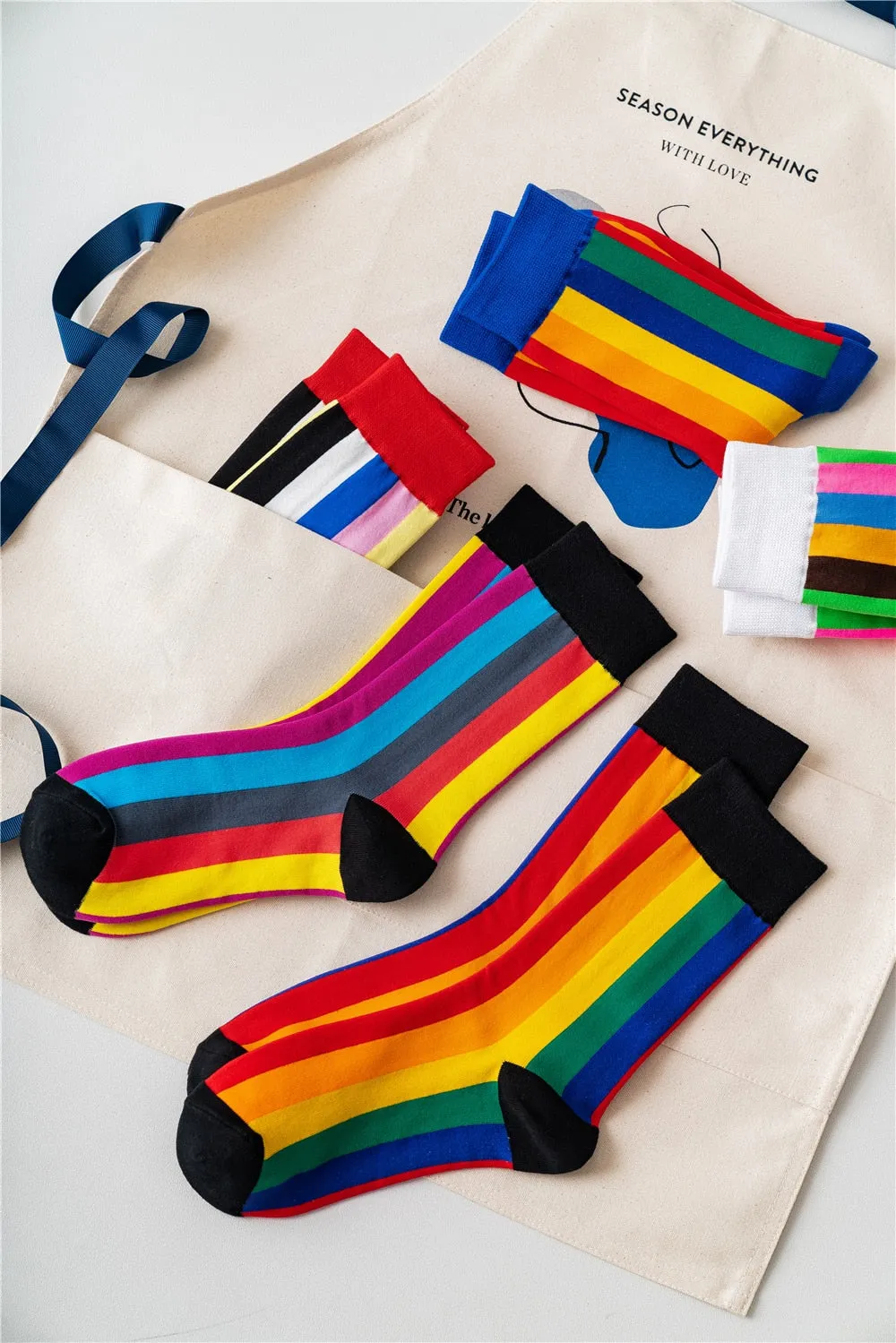 Rainbow Stripes Cotton Crew Socks