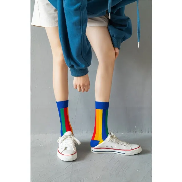 Rainbow Stripes Cotton Crew Socks