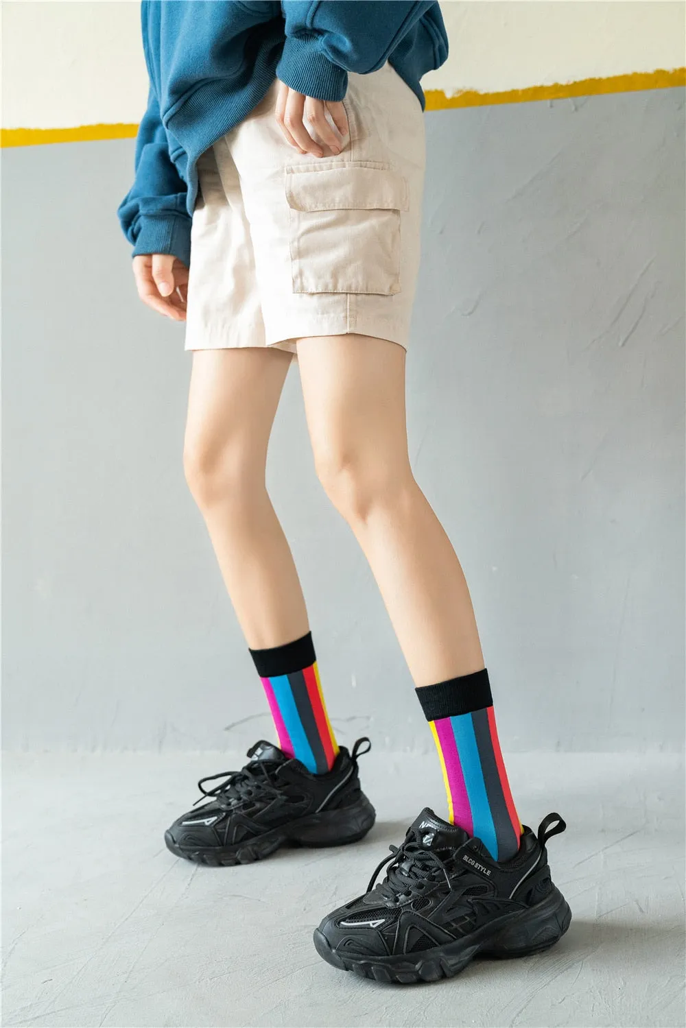 Rainbow Stripes Cotton Crew Socks