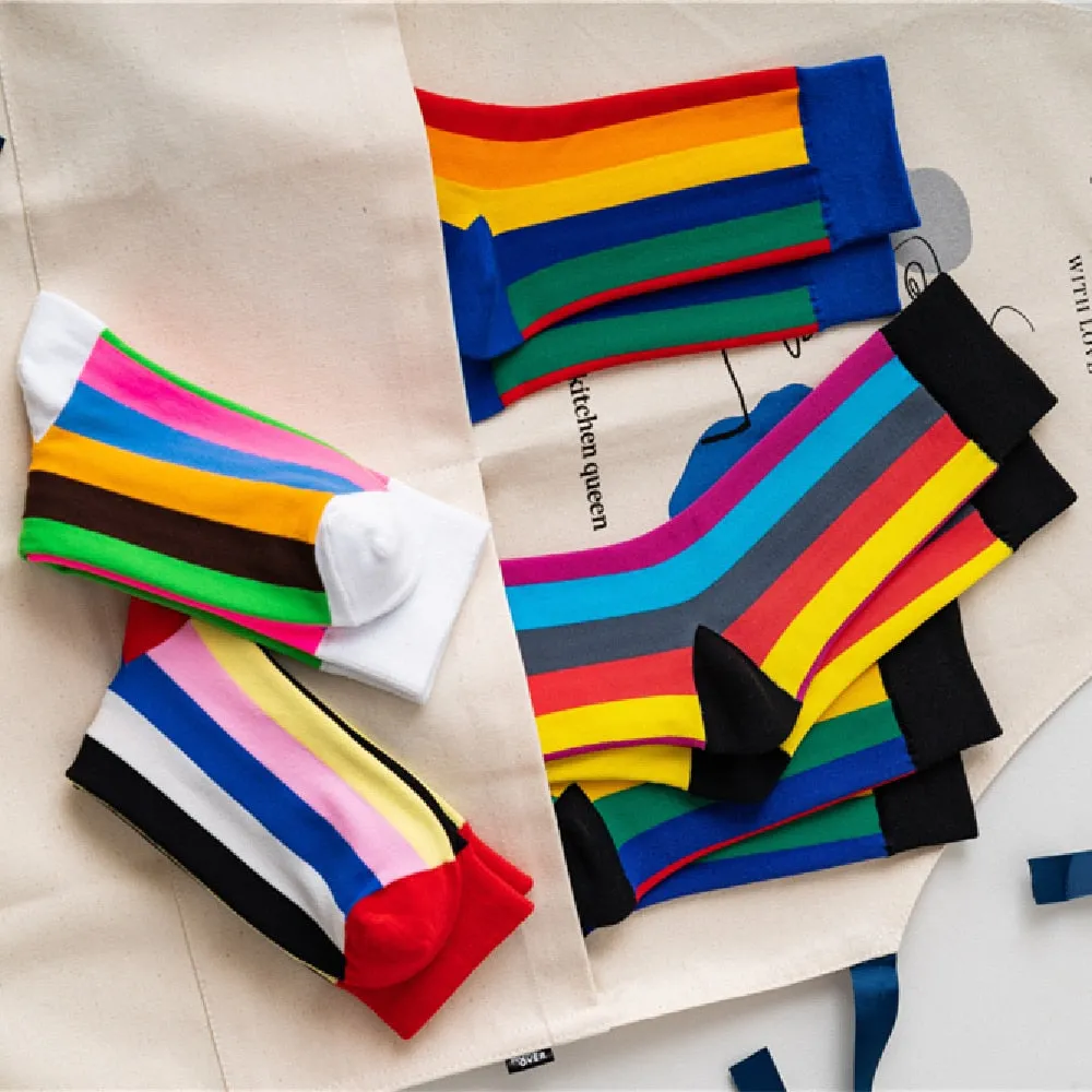 Rainbow Stripes Cotton Crew Socks