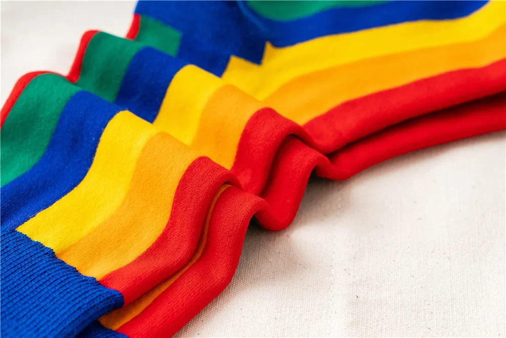 Rainbow Stripes Cotton Crew Socks