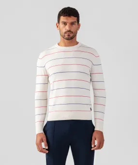 Off-White Cotton-Silk Cashmere Sweater with Tennis Stripes