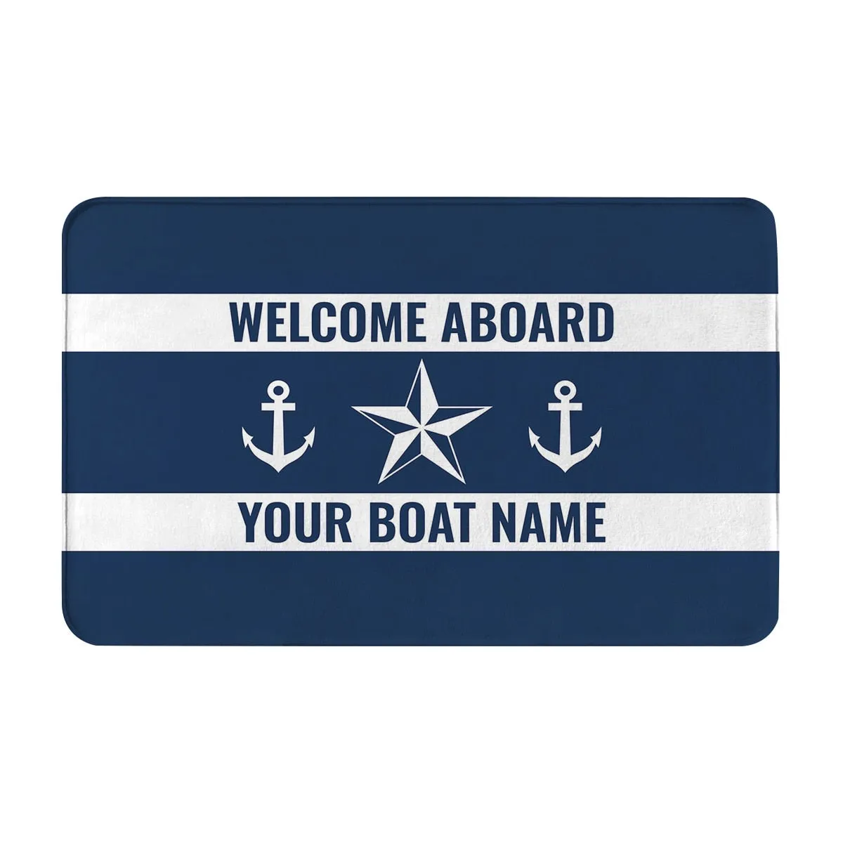 Customizable Dark Blue Nautical Home Kitchen Bathroom Floor Mats