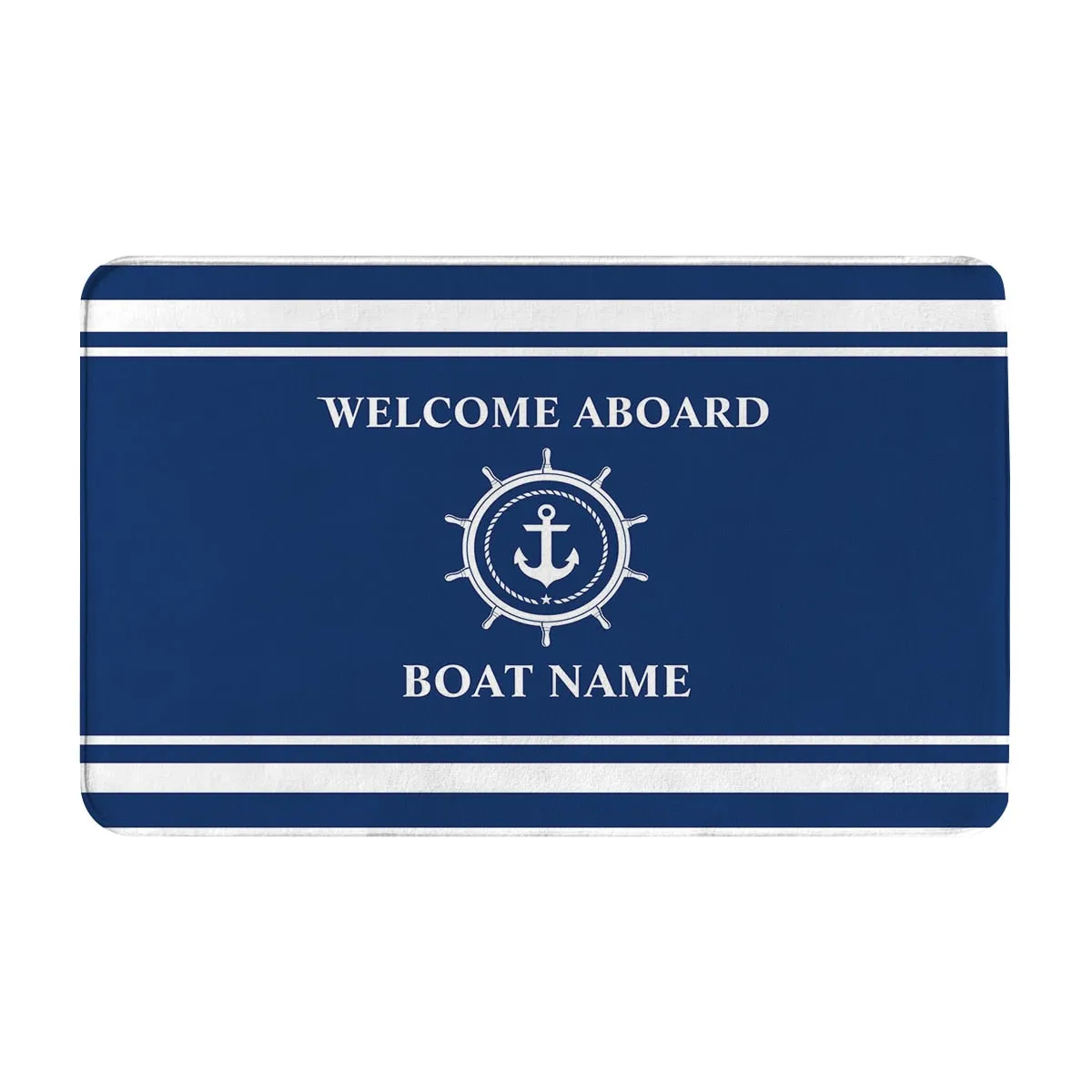 Customizable Dark Blue Nautical Home Kitchen Bathroom Floor Mats