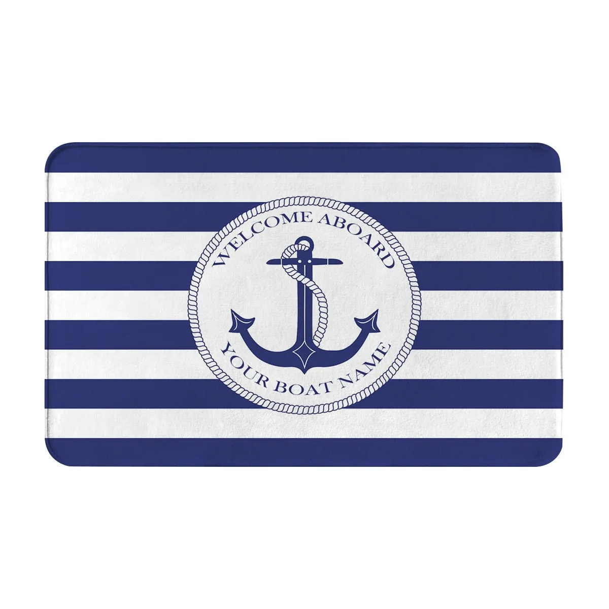 Customizable Dark Blue Nautical Home Kitchen Bathroom Floor Mats