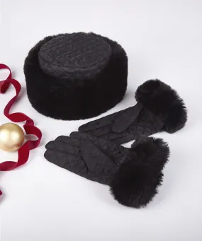 Faux fur hat and gloves set