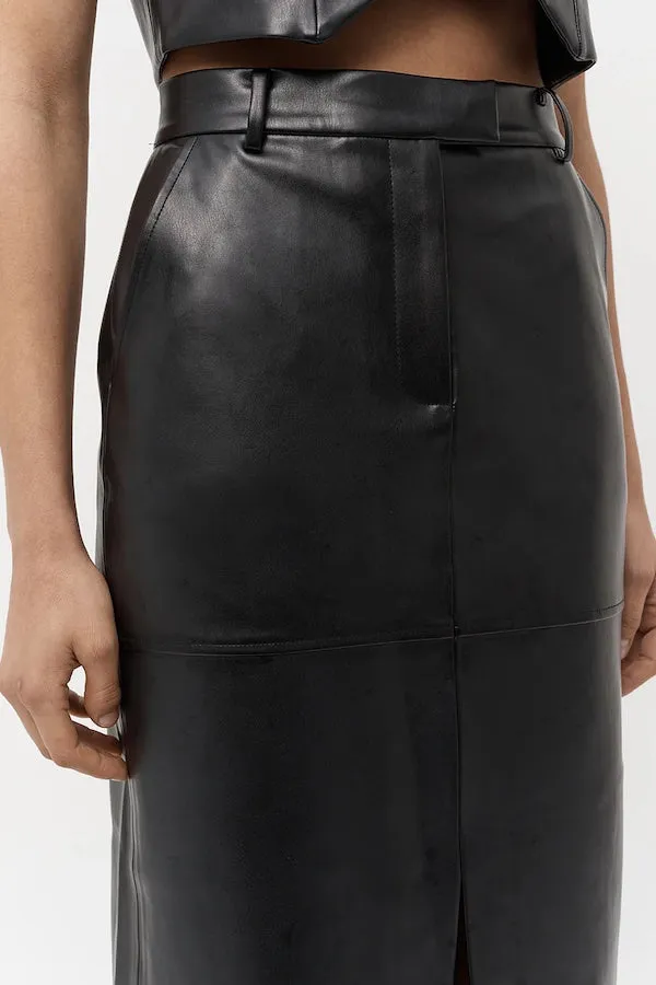 Willa Vegan Leather Midi Skirt Black