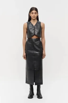 Willa Vegan Leather Midi Skirt Black