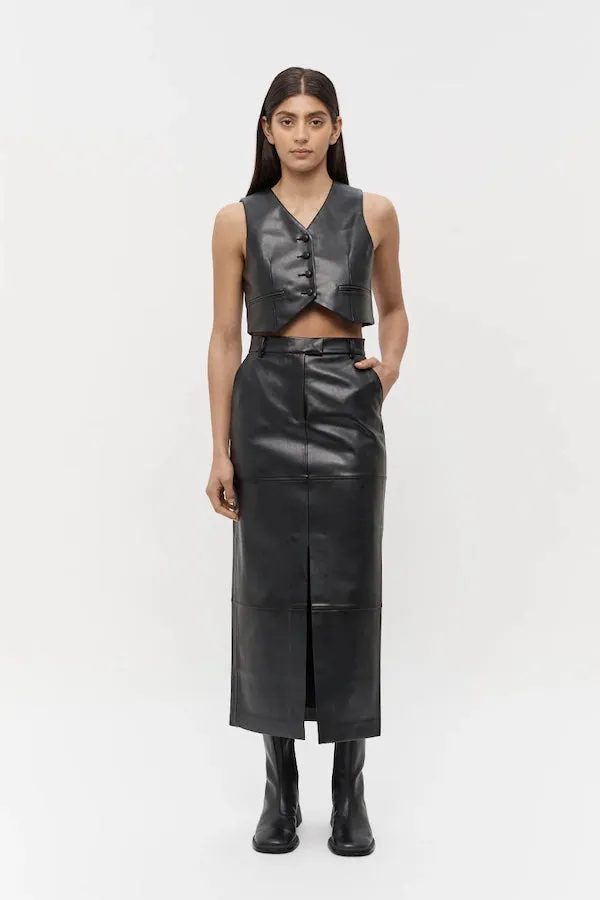 Willa Vegan Leather Midi Skirt Black