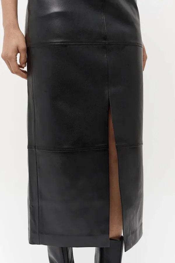 Willa Vegan Leather Midi Skirt Black