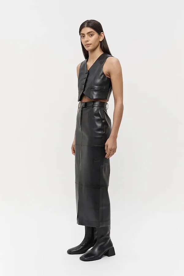 Willa Vegan Leather Midi Skirt Black