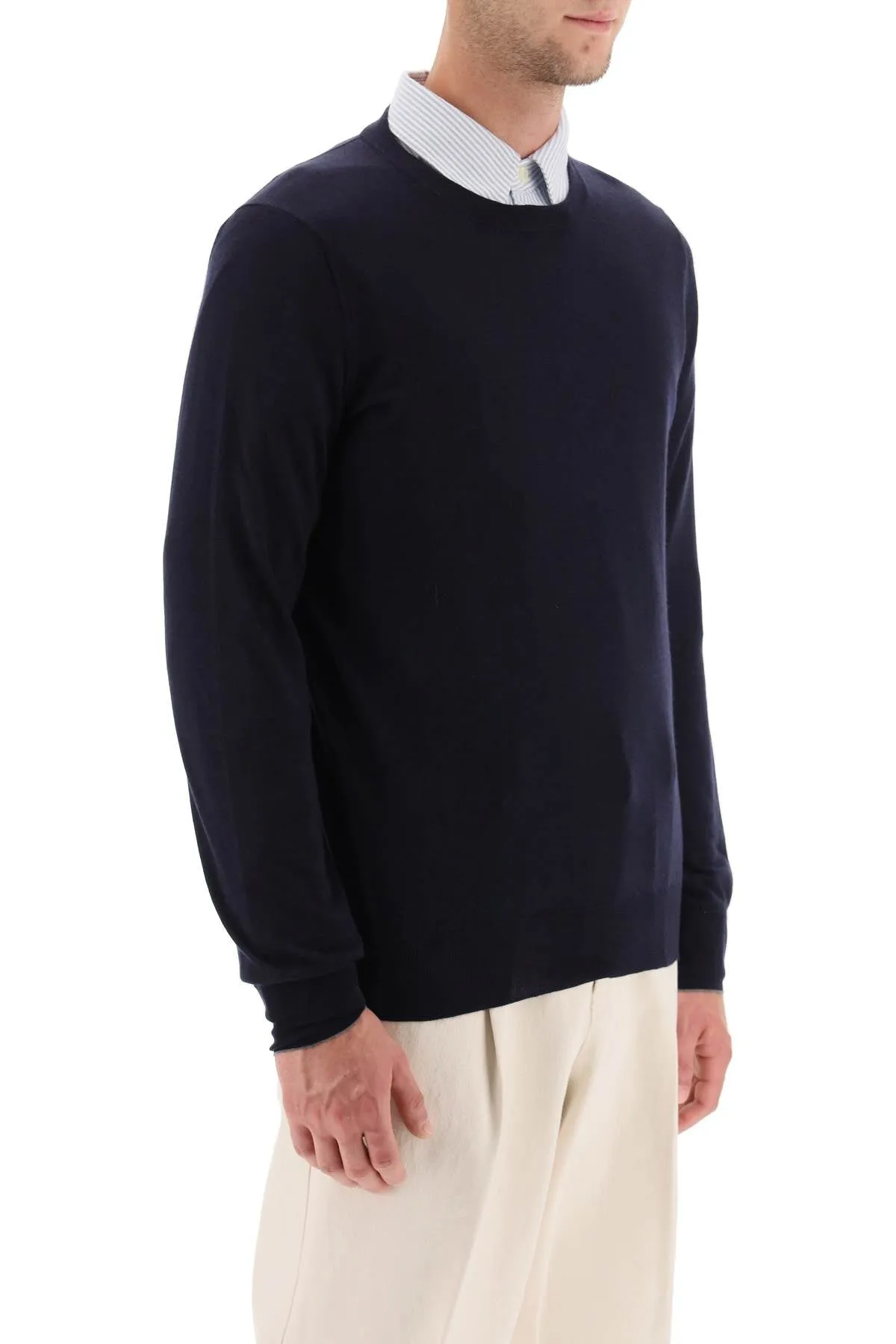 Fine Wool-Cashmere Sweater M2400100 Navy+Grigio Scuro