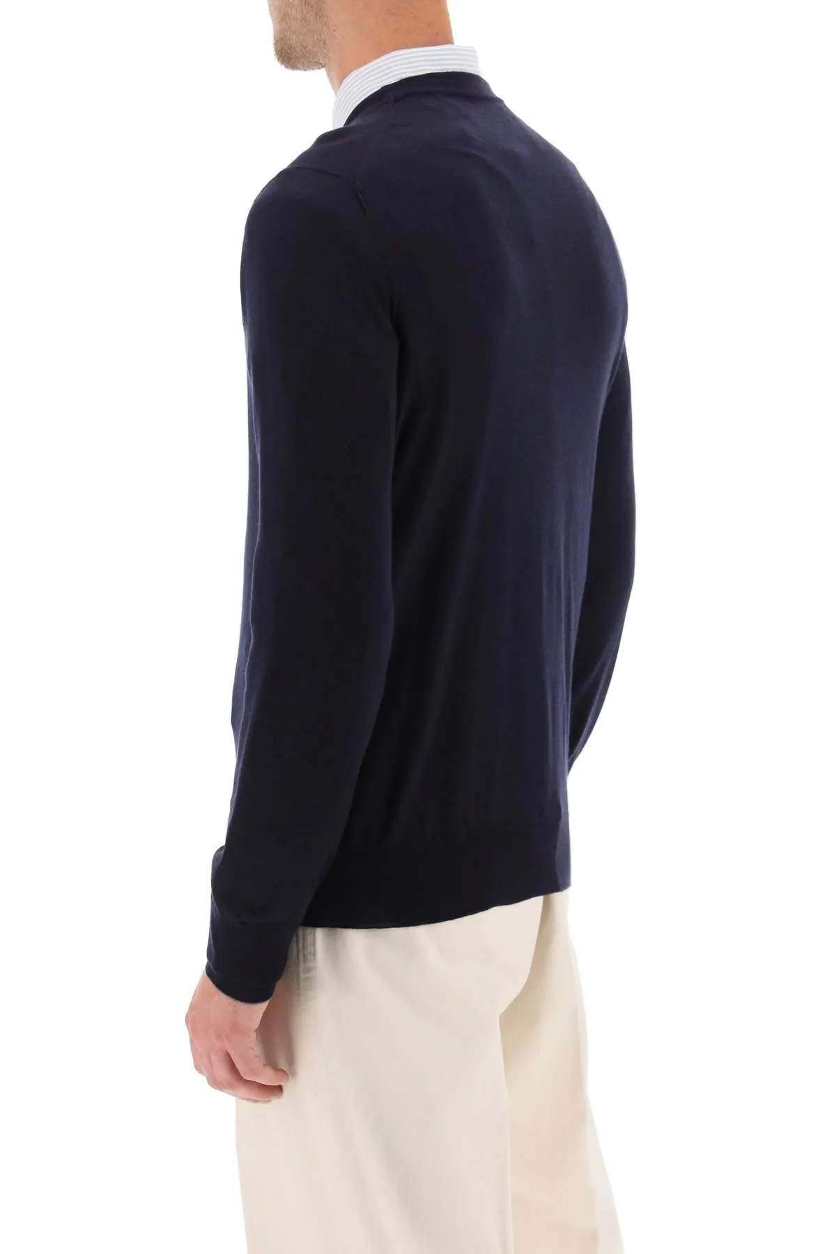 Fine Wool-Cashmere Sweater M2400100 Navy+Grigio Scuro