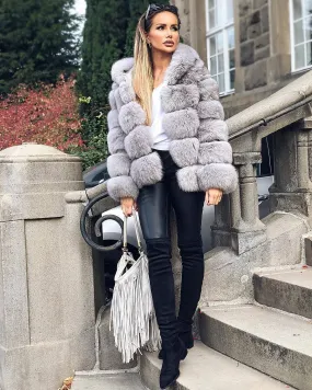 Brandy Fox Fur Coat with Hood