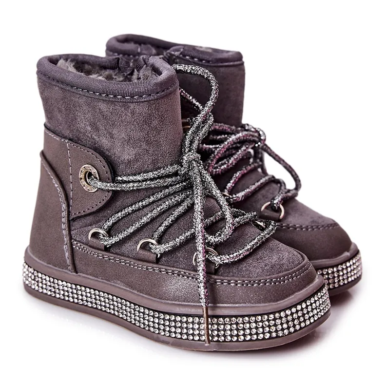 Gray Snow Boots With Cubic Zirconia