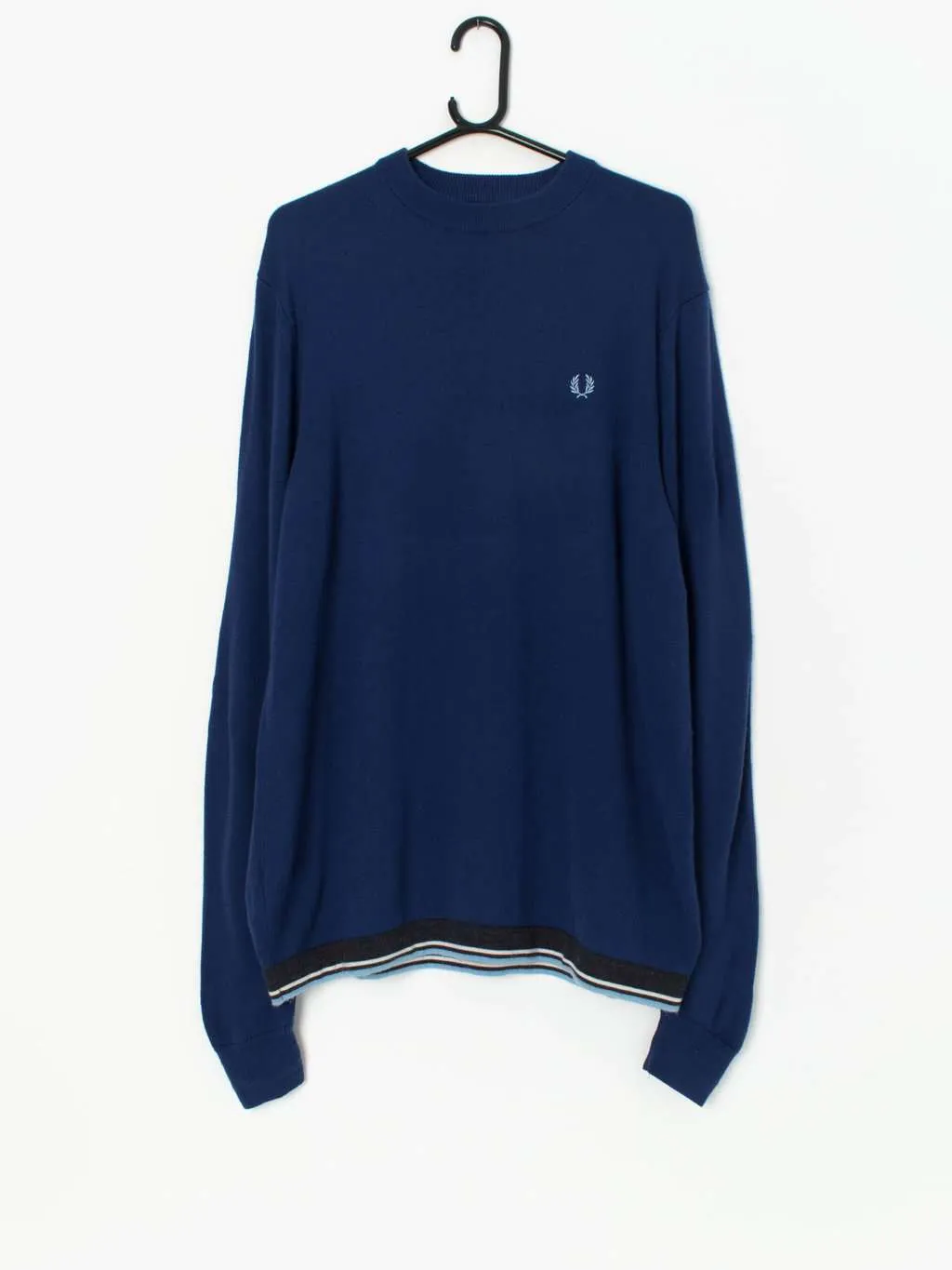 Fred Perry Navy Blue Merino Wool Sweater - Medium / Large