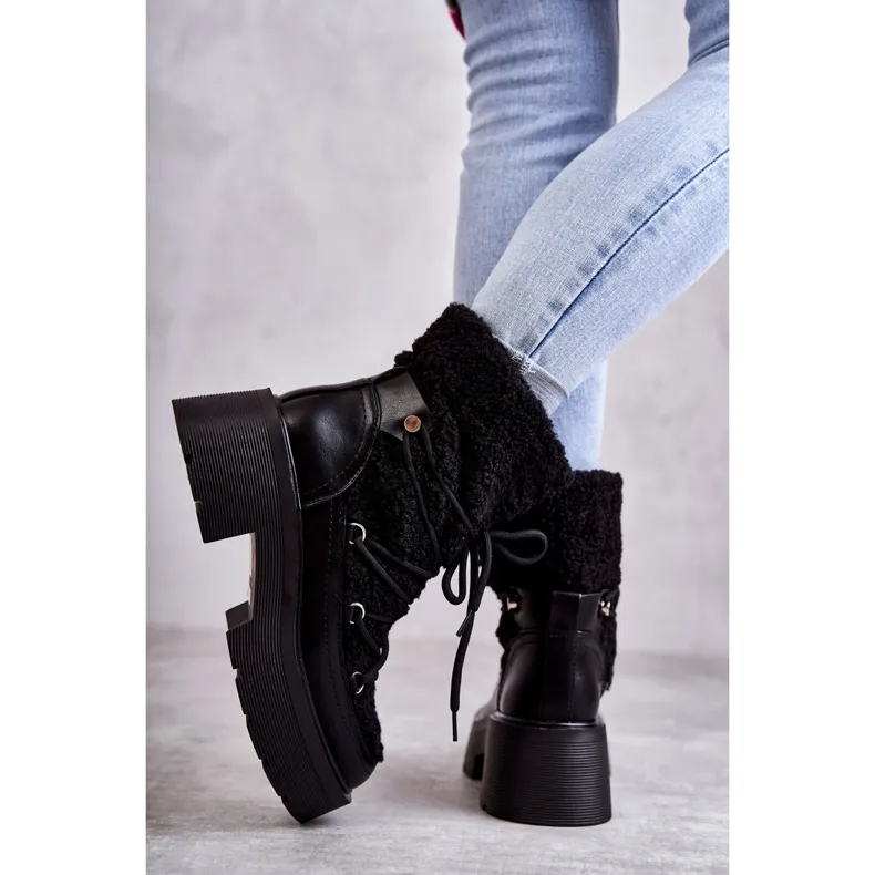 FS1 Sanna black women's snow boots with sheepskin