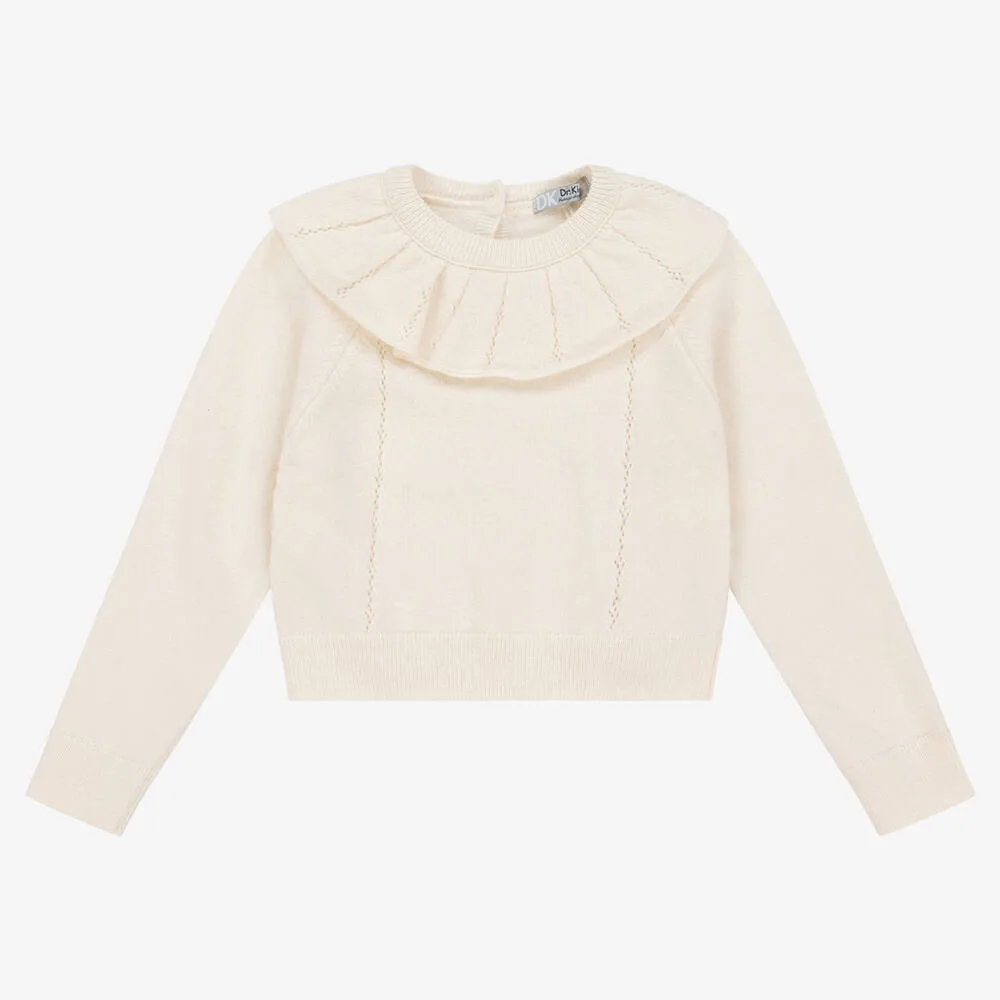 Girls Ivory Knitted Wool Sweater