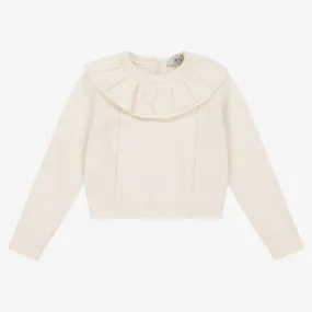 Girls Ivory Knitted Wool Sweater