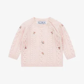 Girls Pink Embroidered Wool Sweater