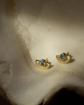 Gold Sun Rays Earrings with Aqua Stones