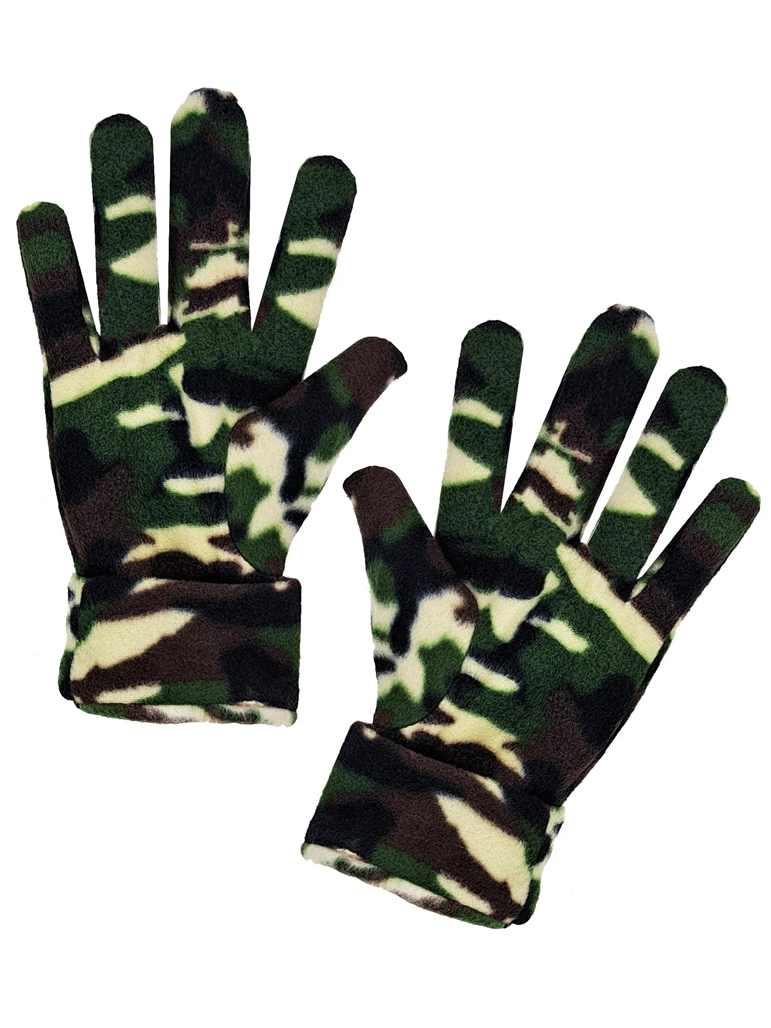 Green Camouflage Pattern Polar Fleece Scarf Gloves Hat Matching Set