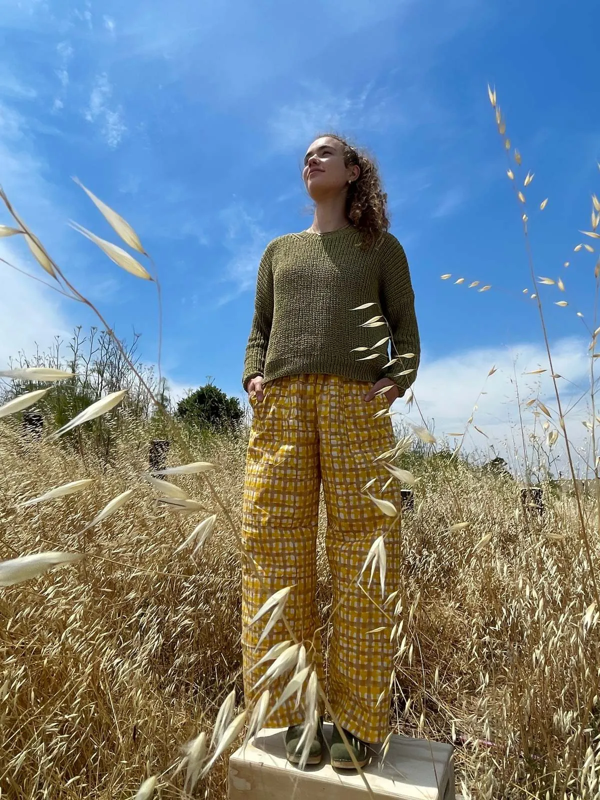 Green Chunky Sweater with Hand Knit and Natural Dyes