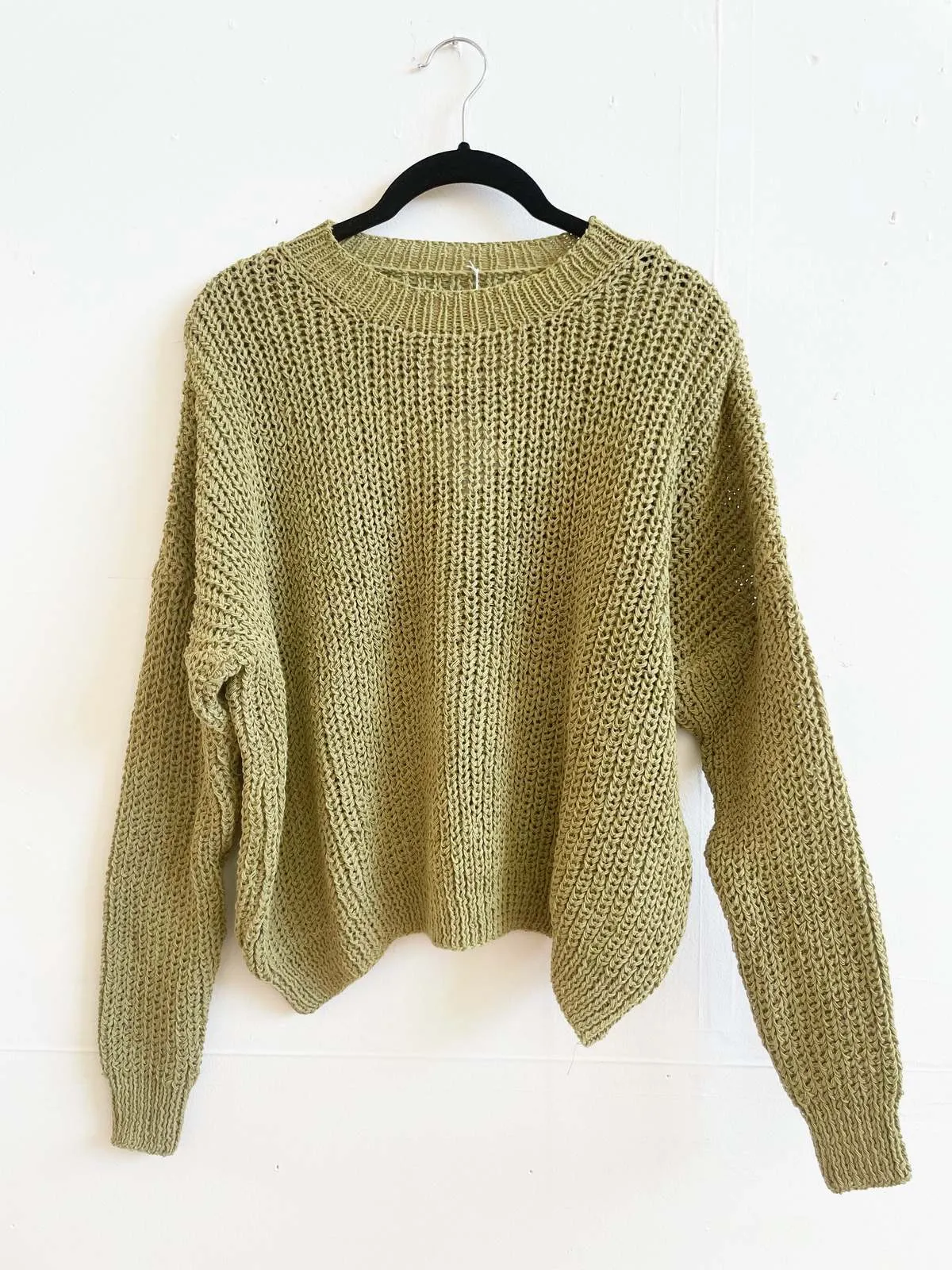 Green Chunky Sweater with Hand Knit and Natural Dyes