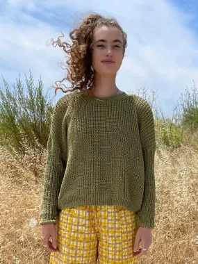 Green Chunky Sweater with Hand Knit and Natural Dyes