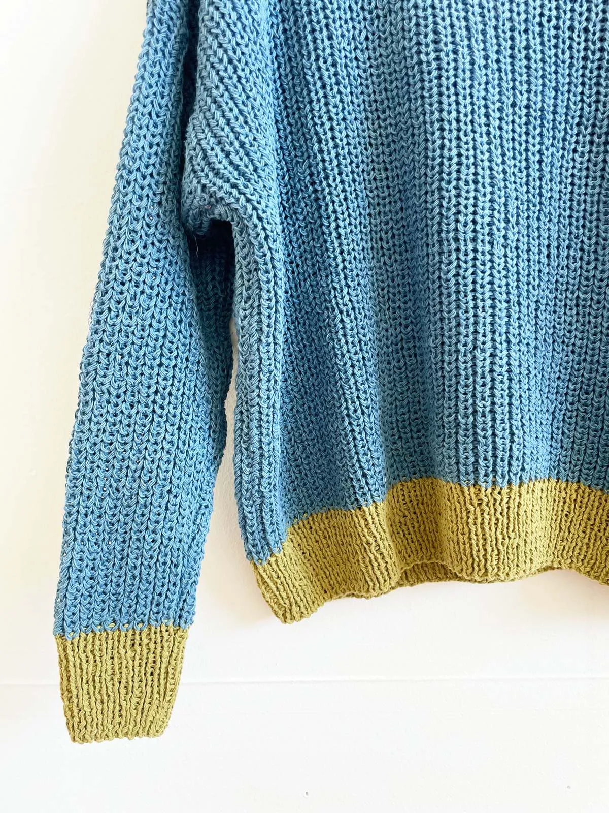 Hand-Knit Chunky Sweater with Natural Dyes - Blue and Green Color